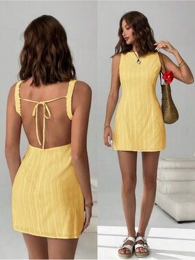 Sleeveless Back-Tie Mini Dress in Yellow